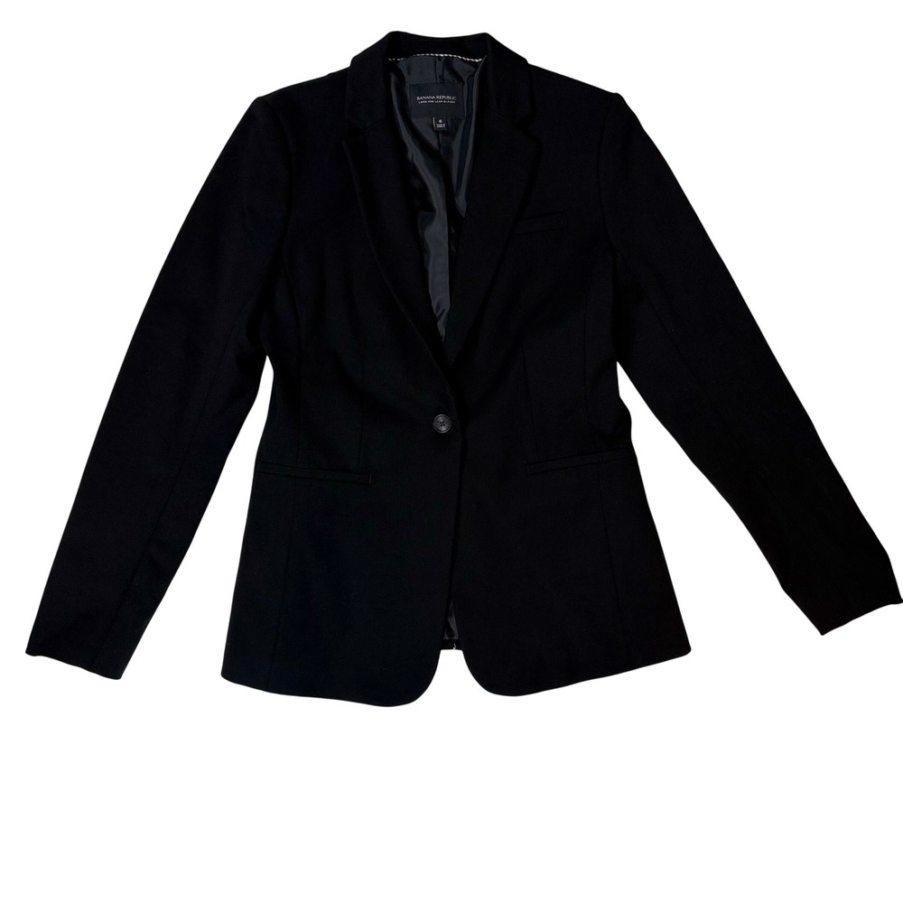 Banana Republic Long Lean Blazer Womens 6 Black Single Button Tailored Jacket